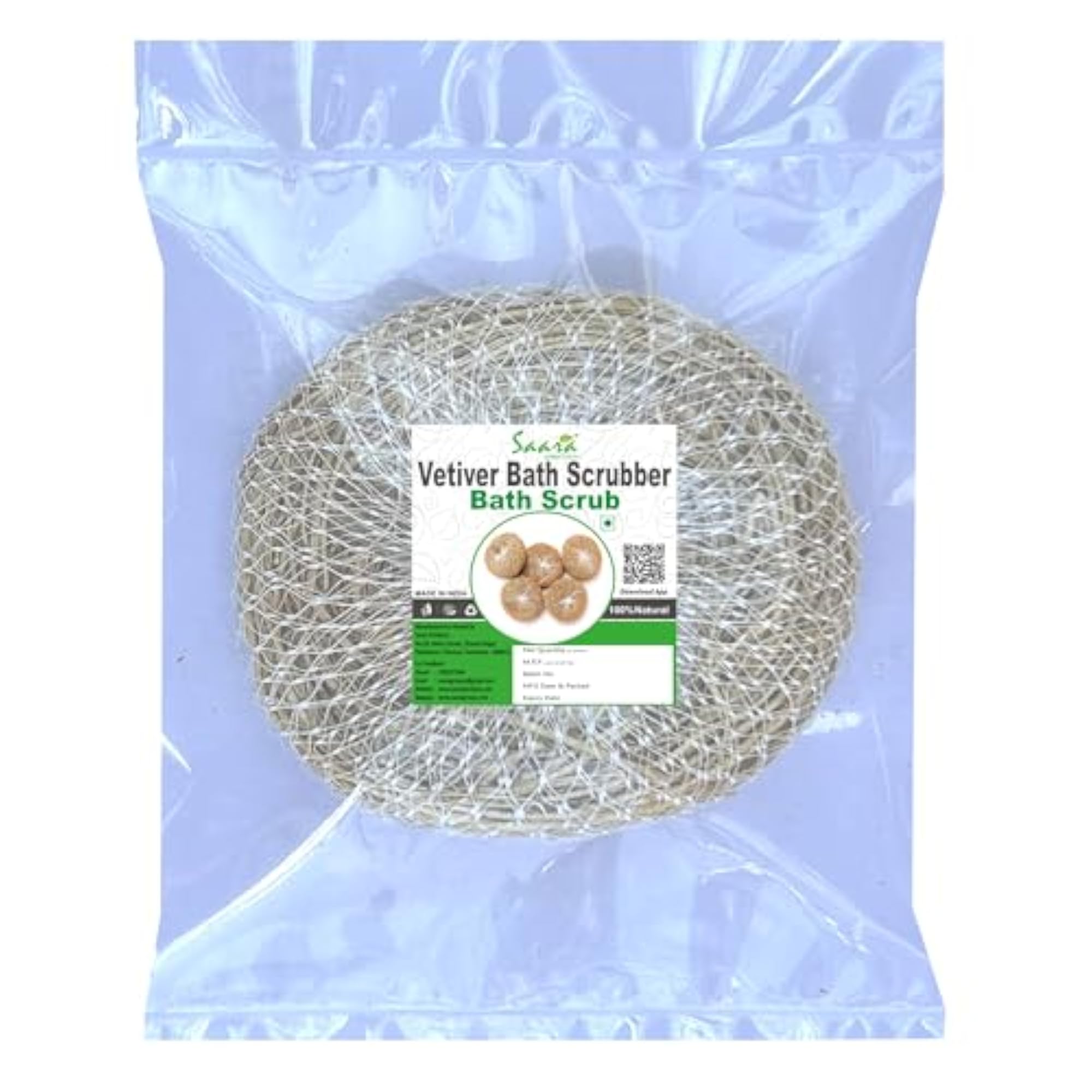 HERBAL FRESH Vetiver Bath Scrubber, Natural & Reusable